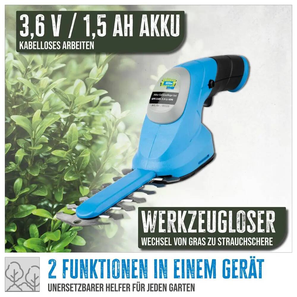 Güde Akku-Gartenpflege-Set » GPS 3,6V-1,5 LI-ION « 2 Aufsätze