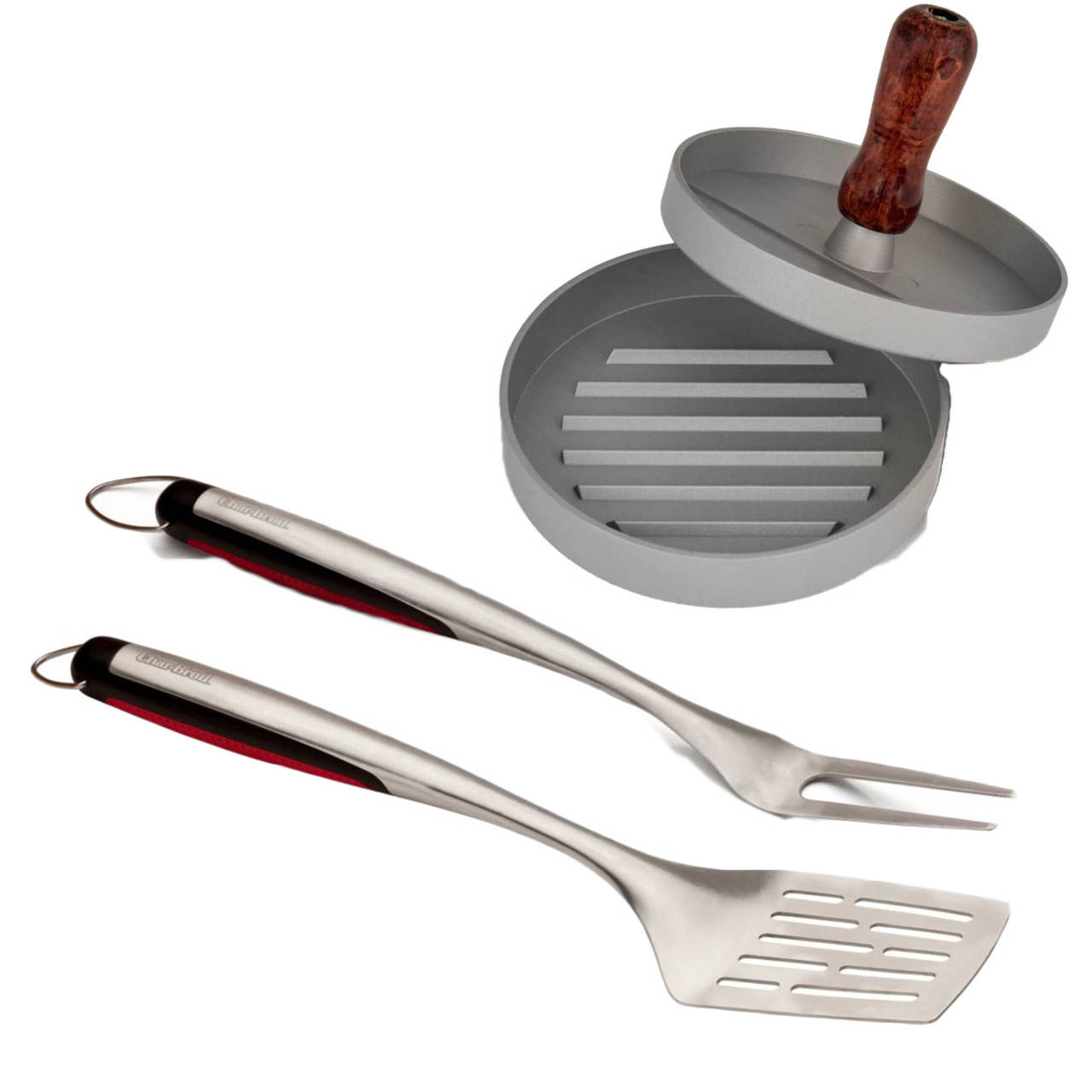 Charbroil Burger-SET, BBQ, Burgerpresse, Burgerwender, Grillgabel