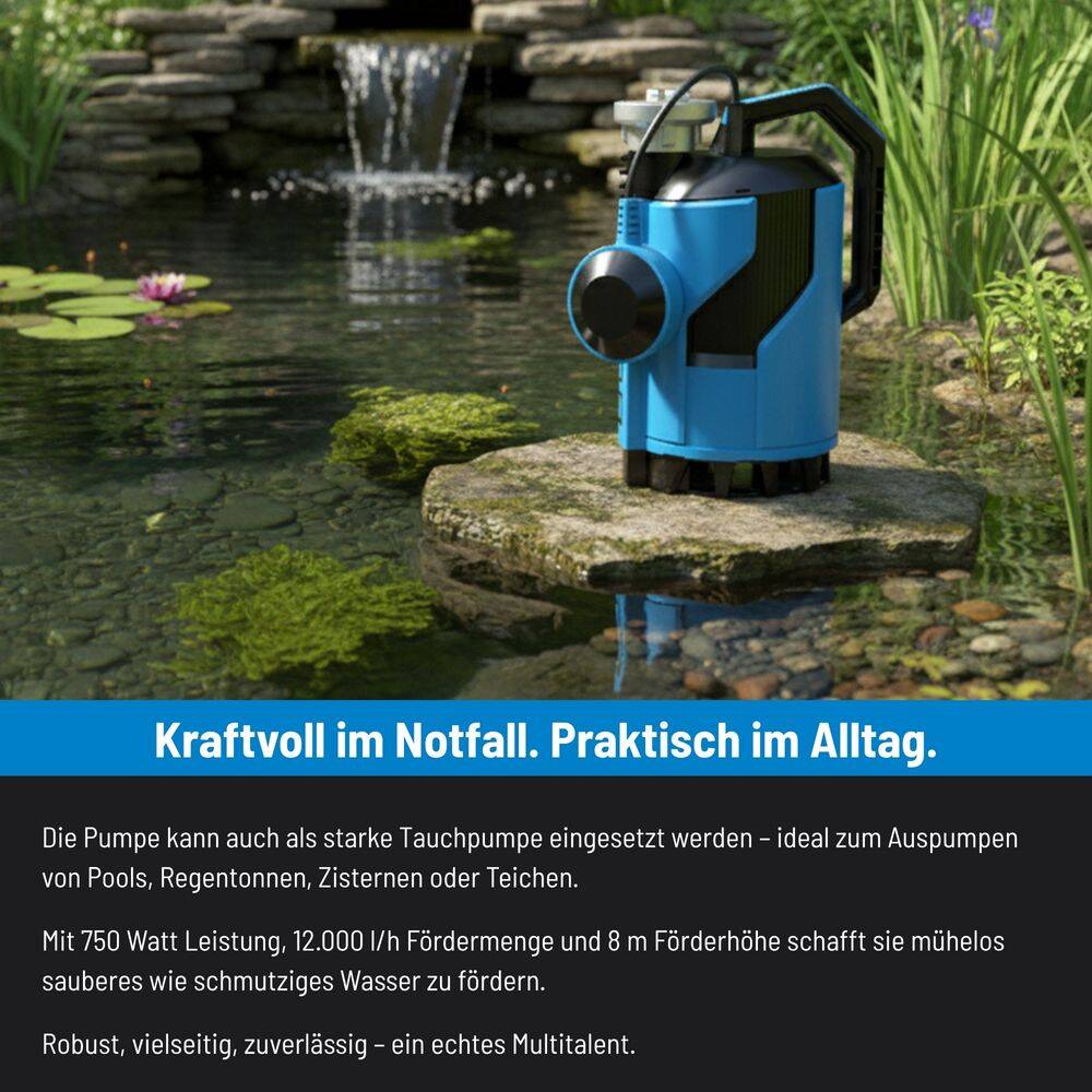 Güde Hochwasser » Flut-Set 750 « Komplettset für Notfälle, 750 W Pumpe