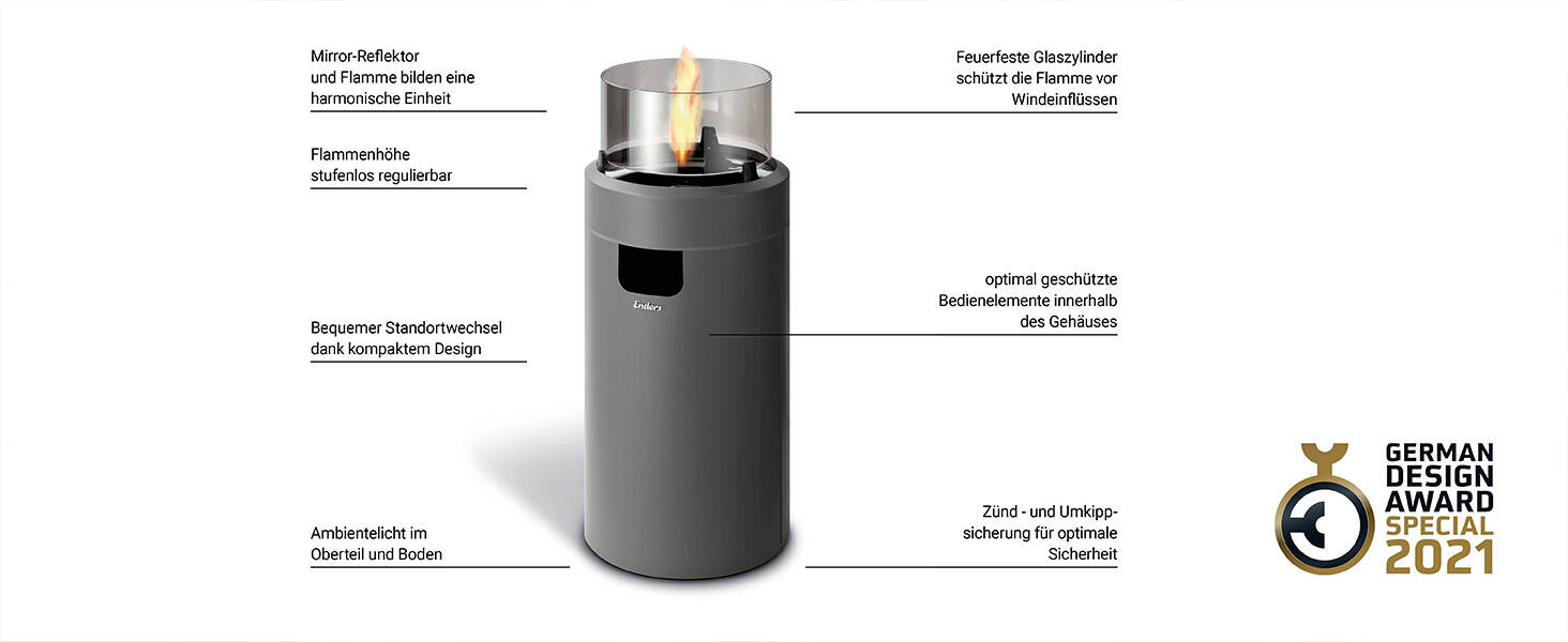 Enders Terrassenfeuer » Nova LED M Grey « Ambientes Flammenlicht