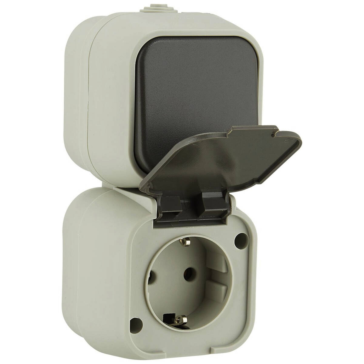 GO/ON Aufputz Wechselschalter und Steckdose » Grau « 230V