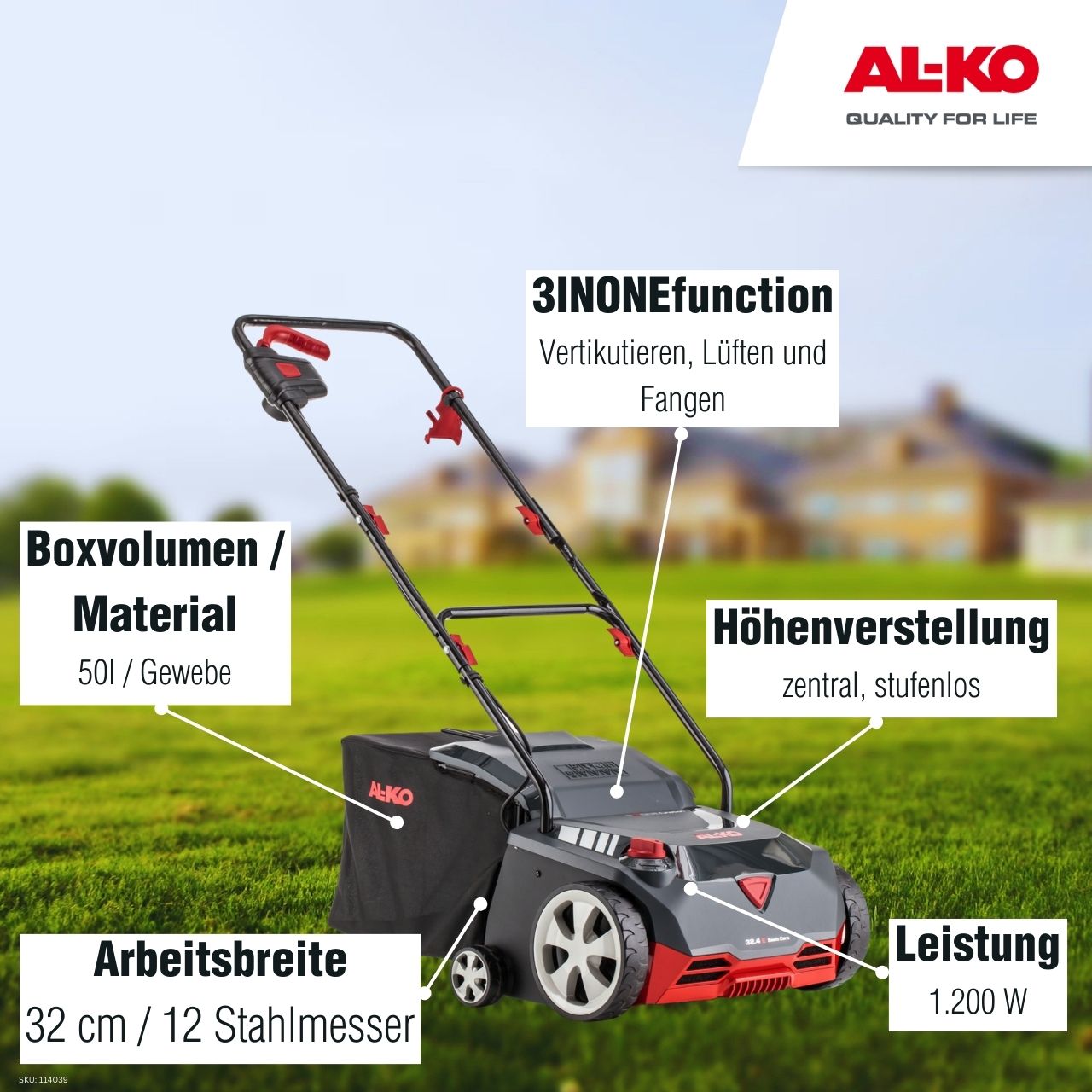 AL-KO Elektro-Vertikutierer » 32.4 Basic Care « 400 m², 50 L Fangbox
