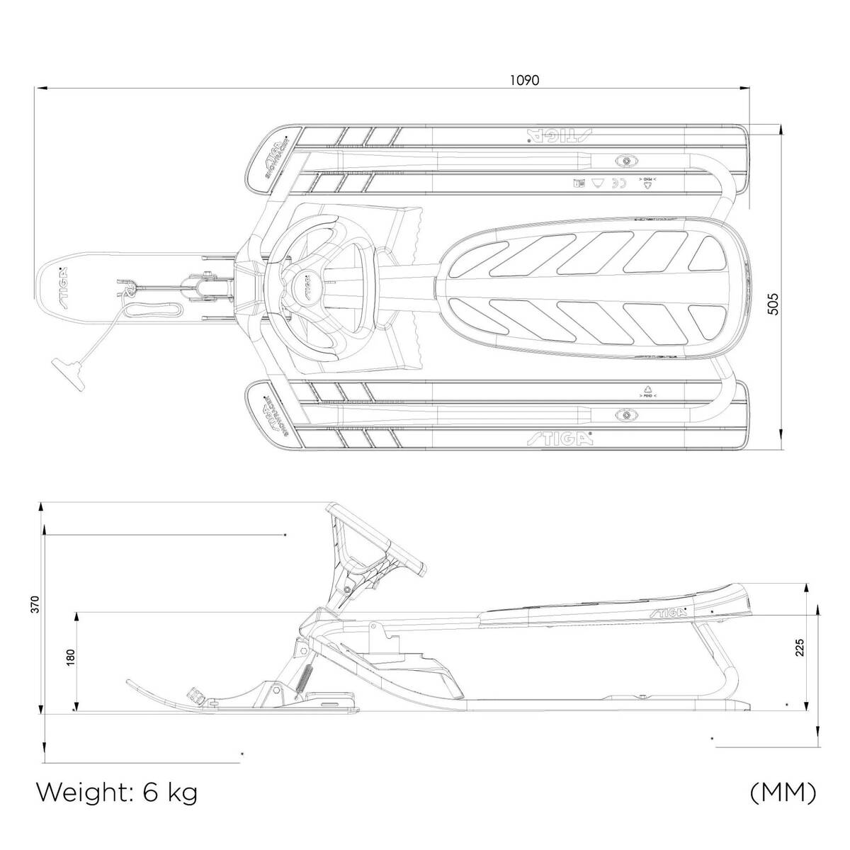 Stiga Lenkschlitten » Snowracer Iconic « 3-Kufen Racer, graphite grey
