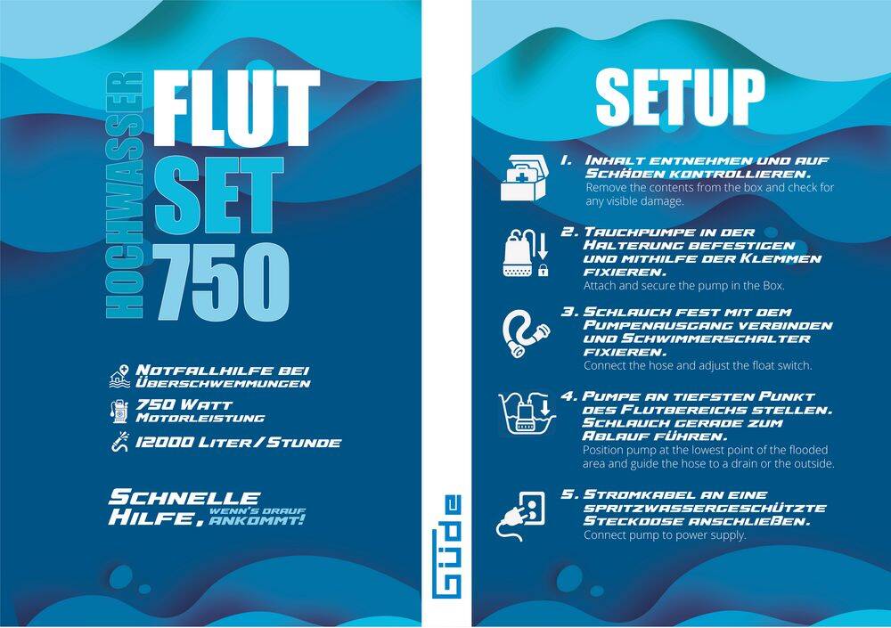 Güde Hochwasser » Flut-Set 750 « Komplettset für Notfälle, 750 W Pumpe