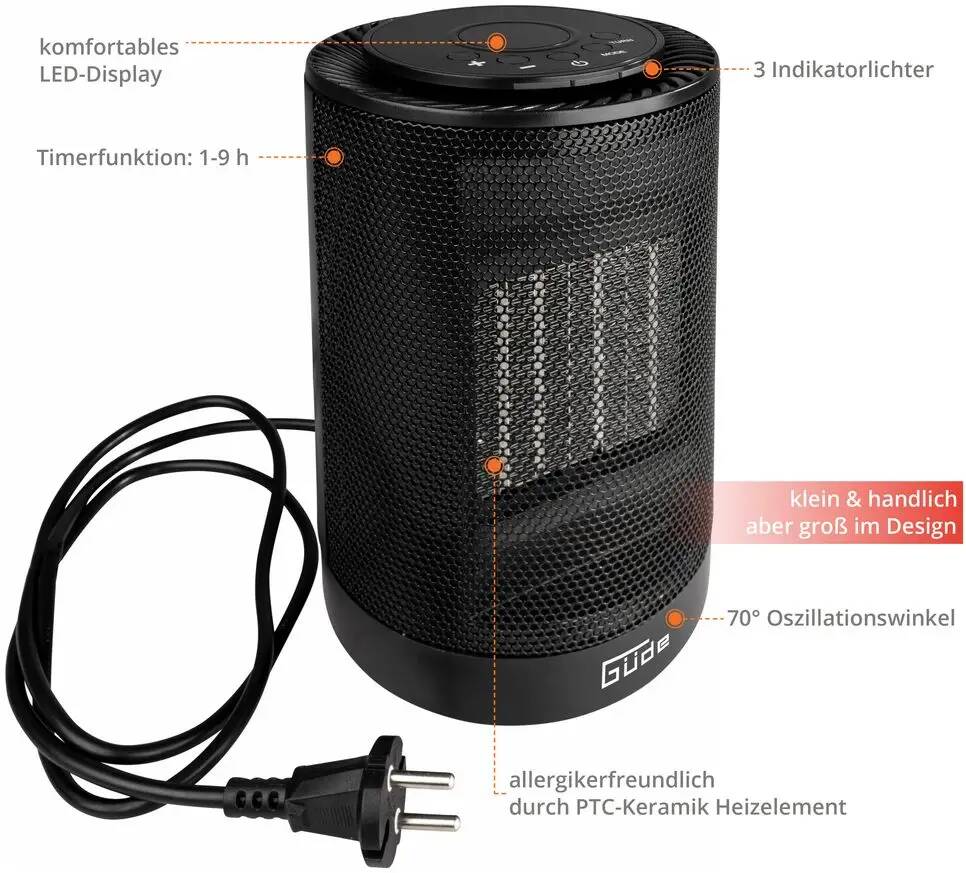 Güde Keramik Heizlüfter » GKH 1200 DT « LED-Display, Oszillationsfunktion