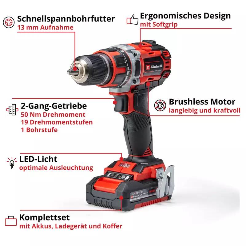 Einhell Akku-Bohrschrauber » TP-CD 18/50 Li BL « 18 V, mit 2 Akkus