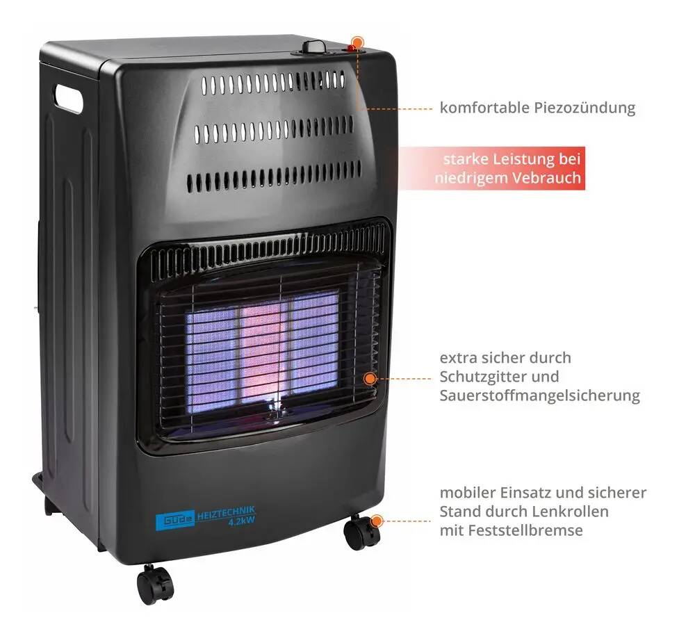 Güde Gasheizer » GGH 4200 K « 4,2 kW, inkl. Gasschlauch & Druckregler