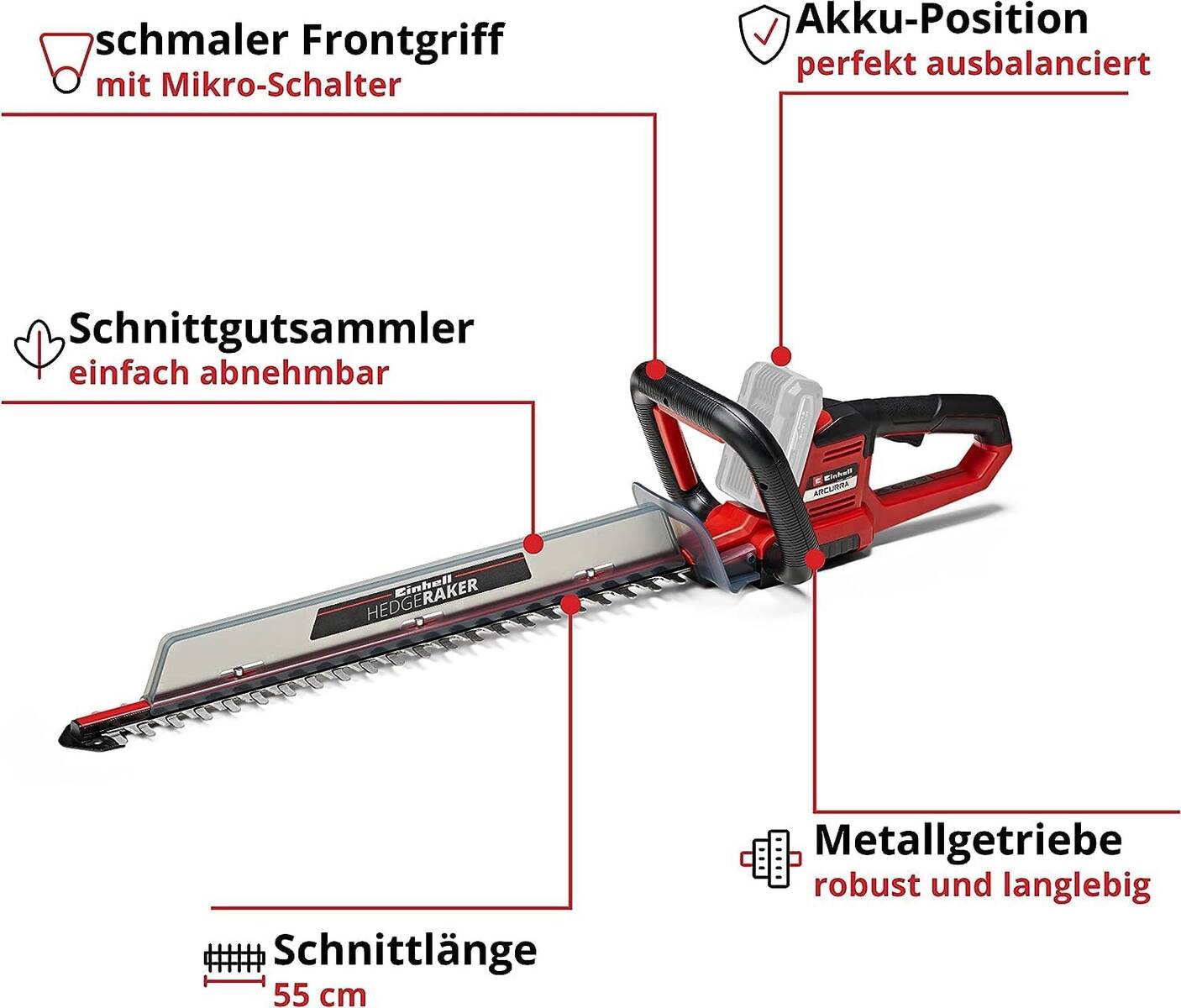 Einhell Akku-Heckenschere » ARCURRA 18/55 « Power X-Change, Sologerät