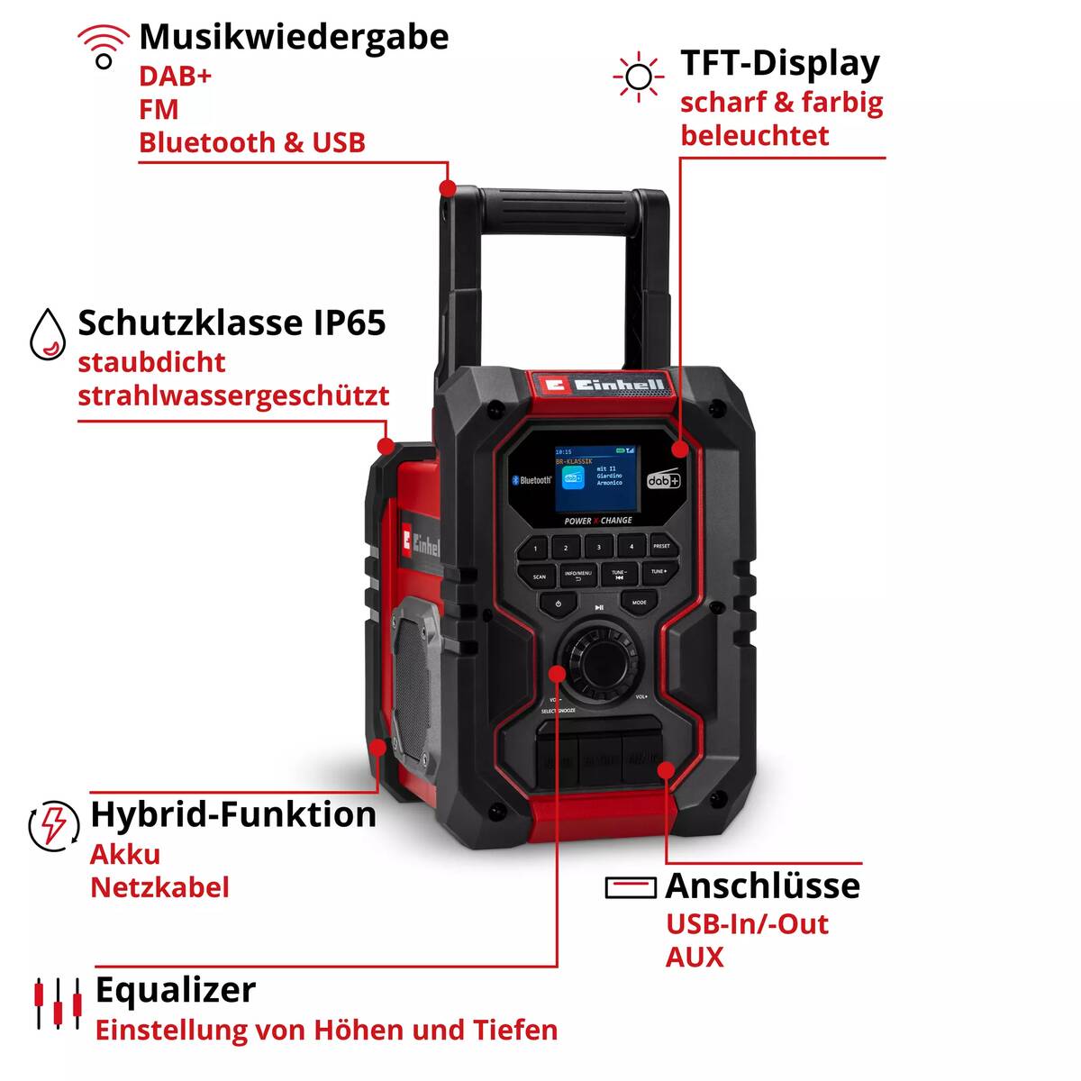 Einhell Akku-Radio » TE-CR 18 Li DAB+/FM/BT - Solo « 18 V, PXC