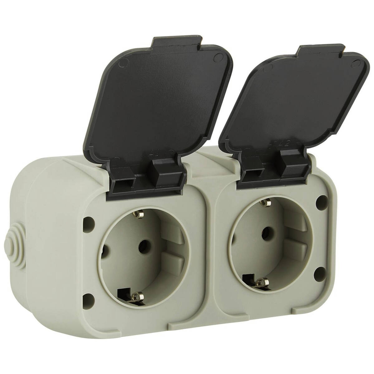 Go/On Aufputz Doppel-Steckdose » Grau « 230 V