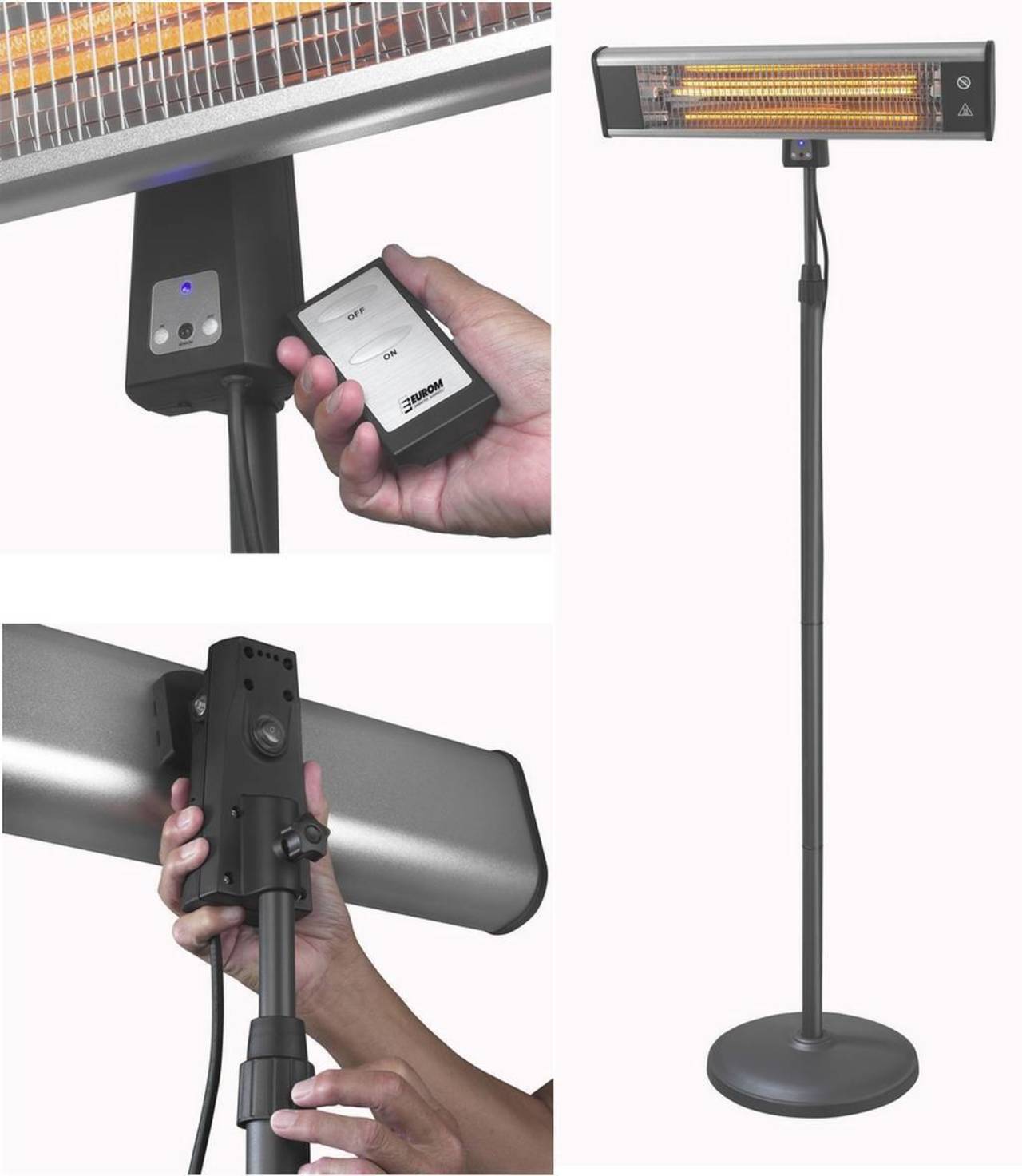 Eurom Balkonheizstrahler Terrassenstrahler Heiz-Strahler mit Ständer 1800 Watt