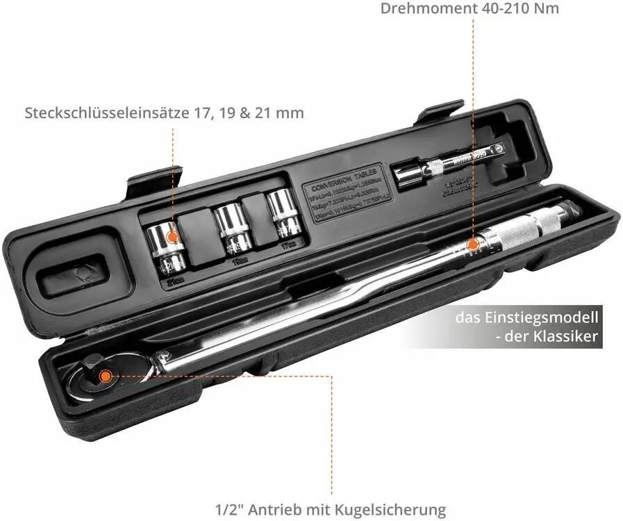 Güde » Drehmomentschlüssel Set 5-tlg « im Koffer, 40-210 Nm