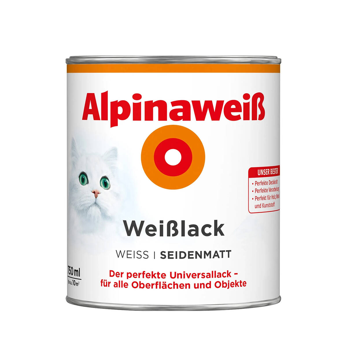 Alpina Alpinaweiß » Weißlack « 750 ml, Seidenmatt, Universallack
