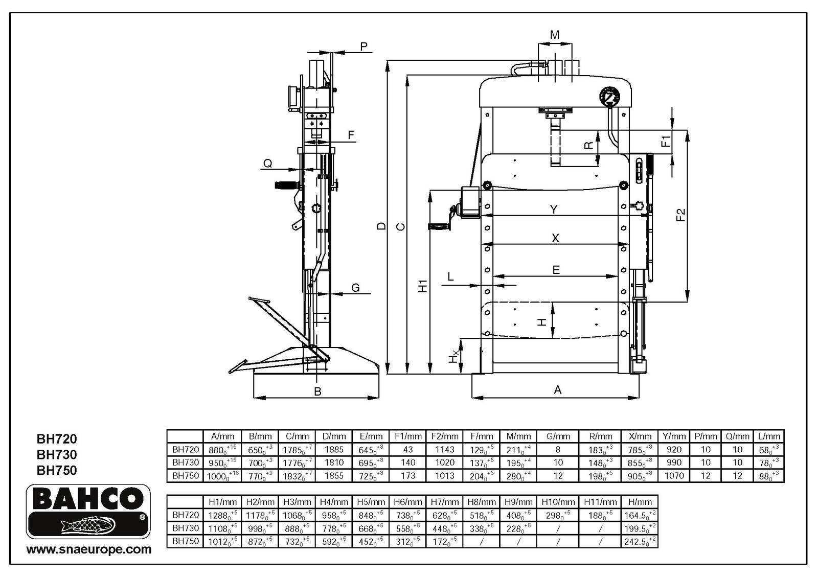 Bahco hydraulische Werkstattpresse BH720 - 20 Tonnen