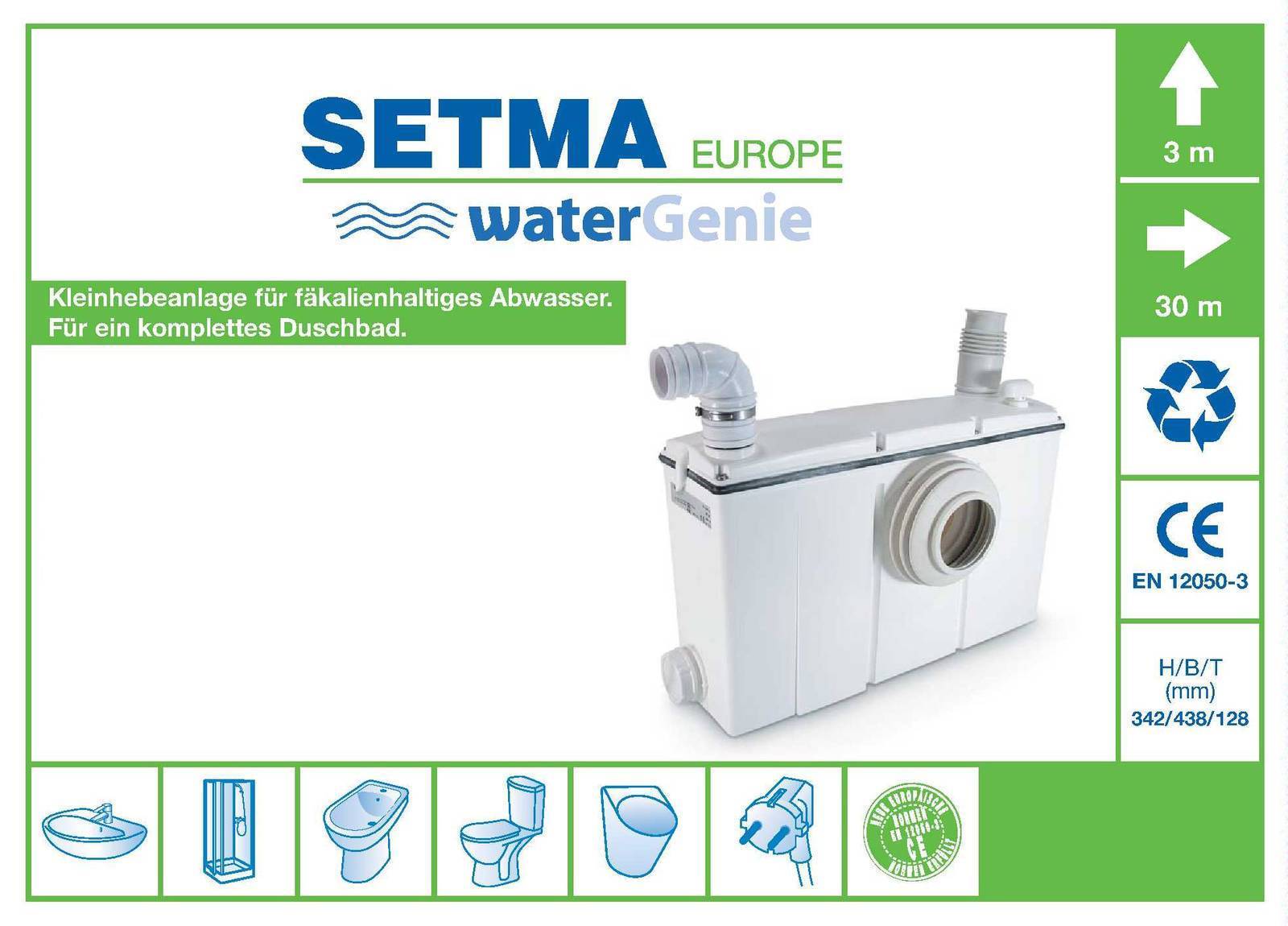 SETMA Kleinhebeanlage Watergenie C, Edelstahlmesser, Förderhöhe 3m, Hebeanlage