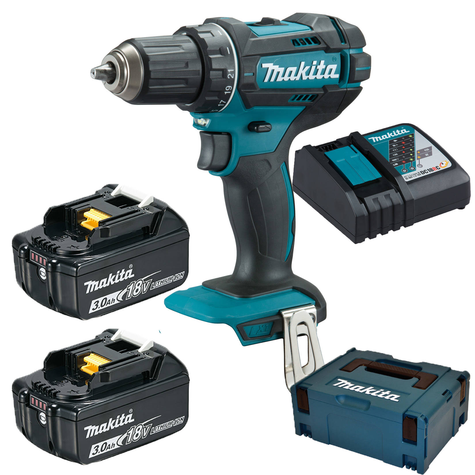 Makita DDF482RFJ Akku Bohrschrauber, 2x Akku 18V 3 Ah, Makpac, Akkuschrauber