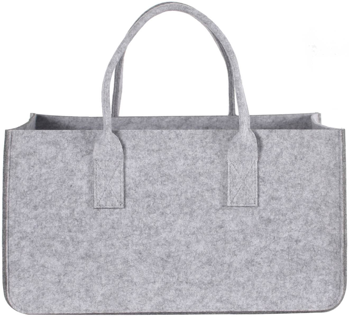 Kaminholztasche grau aus Filzstoff 5 mm mit 2 Tragegriffen 50x34x27 cm