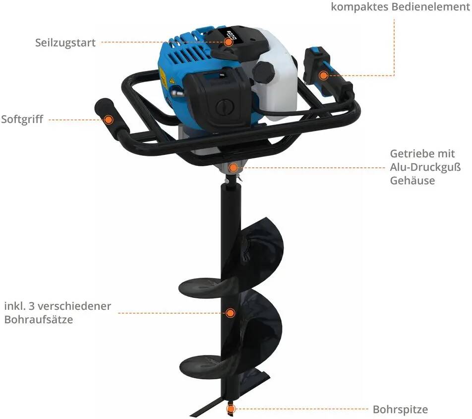 Güde Erdbohrer » GE 1450.1 « Inkl. 3 Aufsätze, Benzin 1,45 kW/2 PS