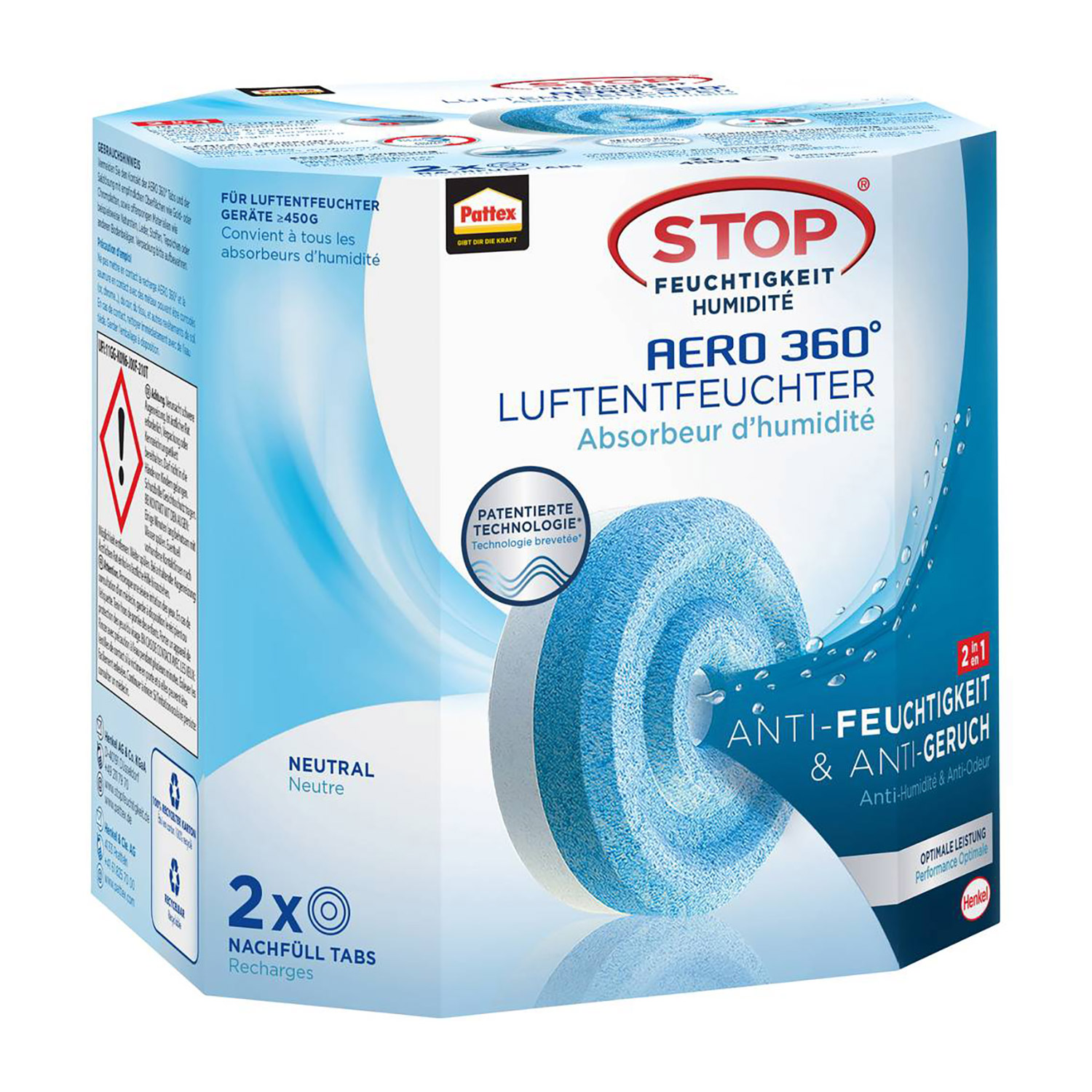 Pattex Nachfüll-Tabs » für AERO 360° « 2x 450 g, Anti Feuchtigkeit- und Geruch