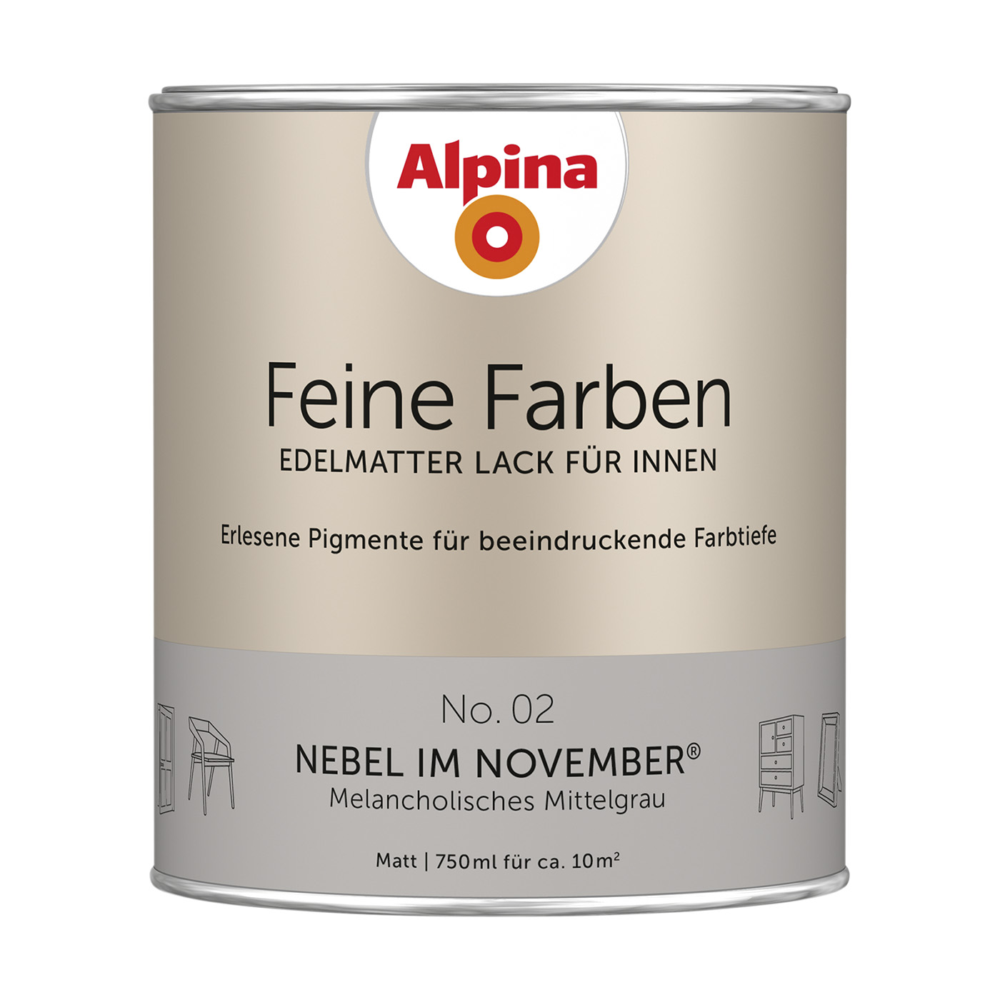 Alpina Feine Farben Lack » Nebel im November « Mittelgrau, 750 ml