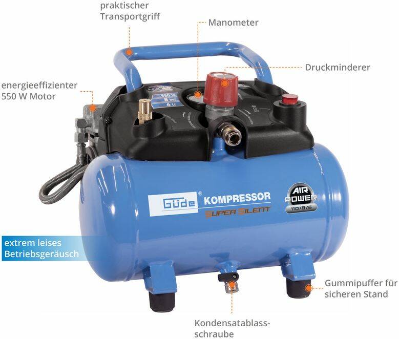 Güde Kompressor » Airpower 110/8/6 SILENT « wartungs- und ölfrei