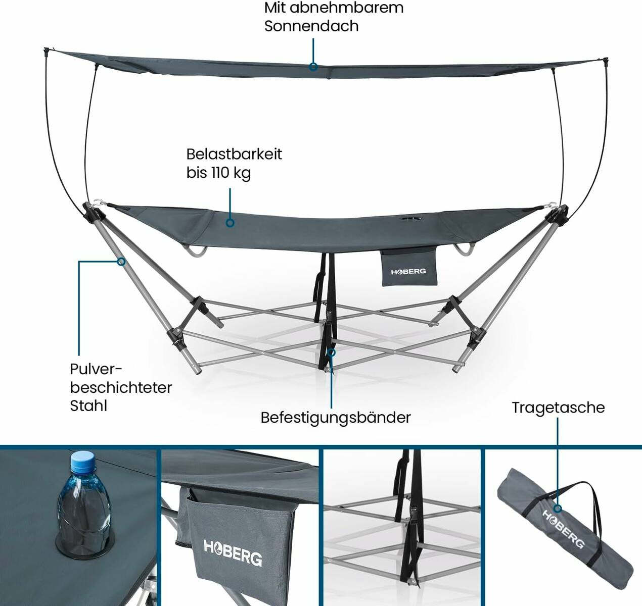 Hoberg Camping/Outdoor » Hängematte « klappbar, Sonnendach, Tragetasche