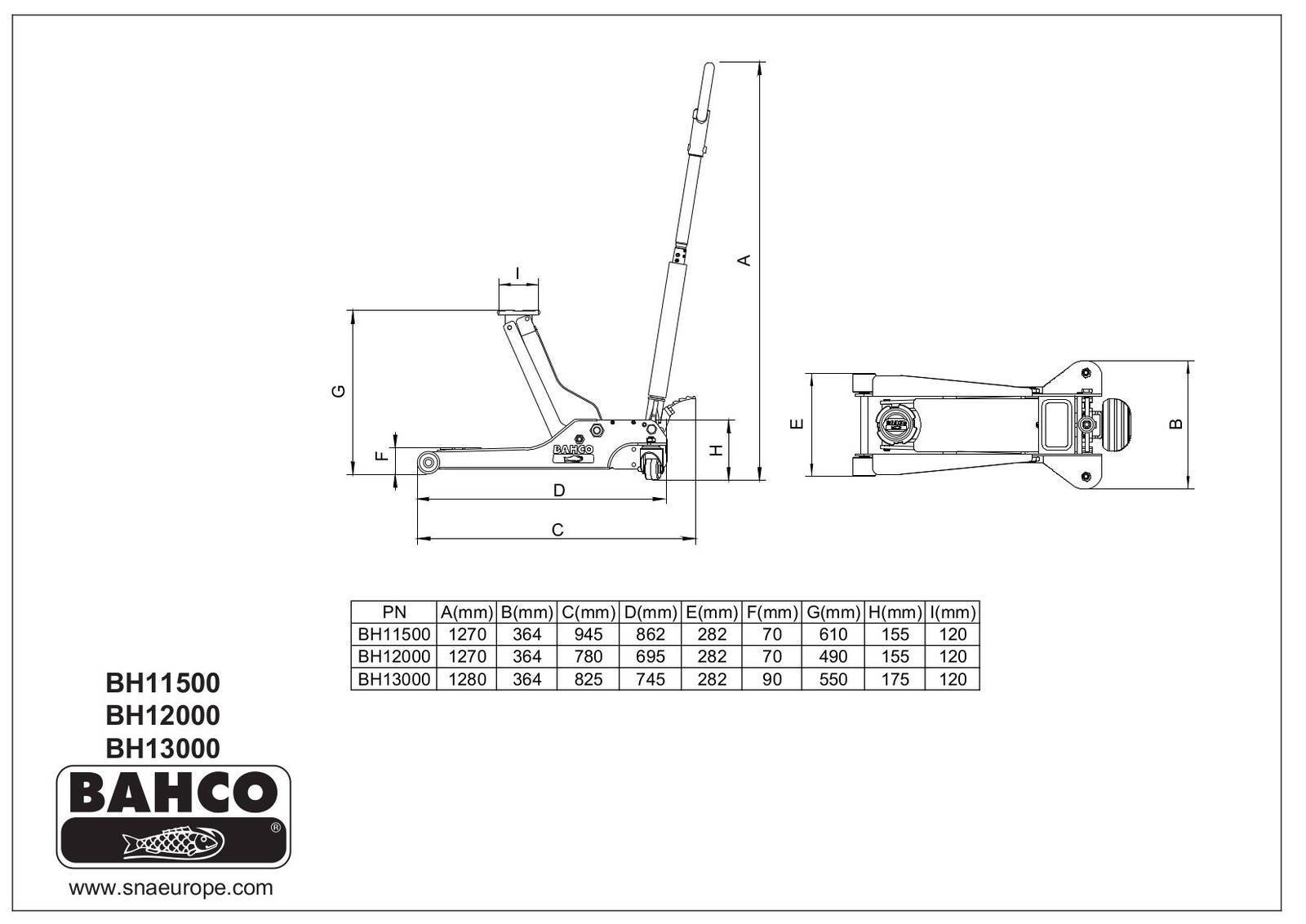 Bahco Rangierwagenheber » BH13000 « 3 Tonnen - Hydraulisch