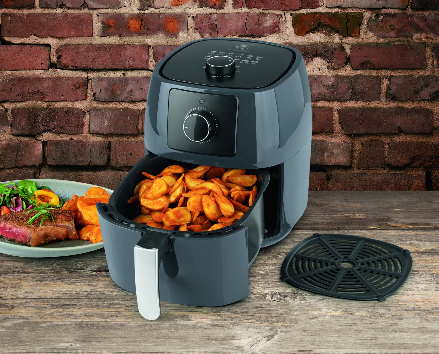 Kochwerk » Heißluft-Fritteuse « 1400W, Timer, 5L-Korb, 8-in-1 Funktion