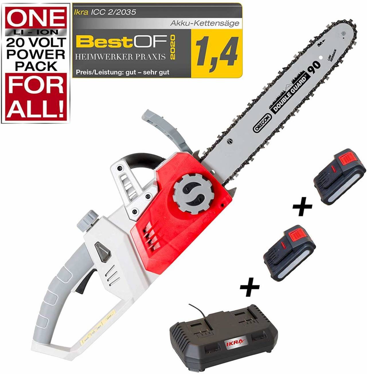 Ikra Akku-Kettensäge » ICC 2/2035 « 2x Akkus & Doppelschnellladegerät