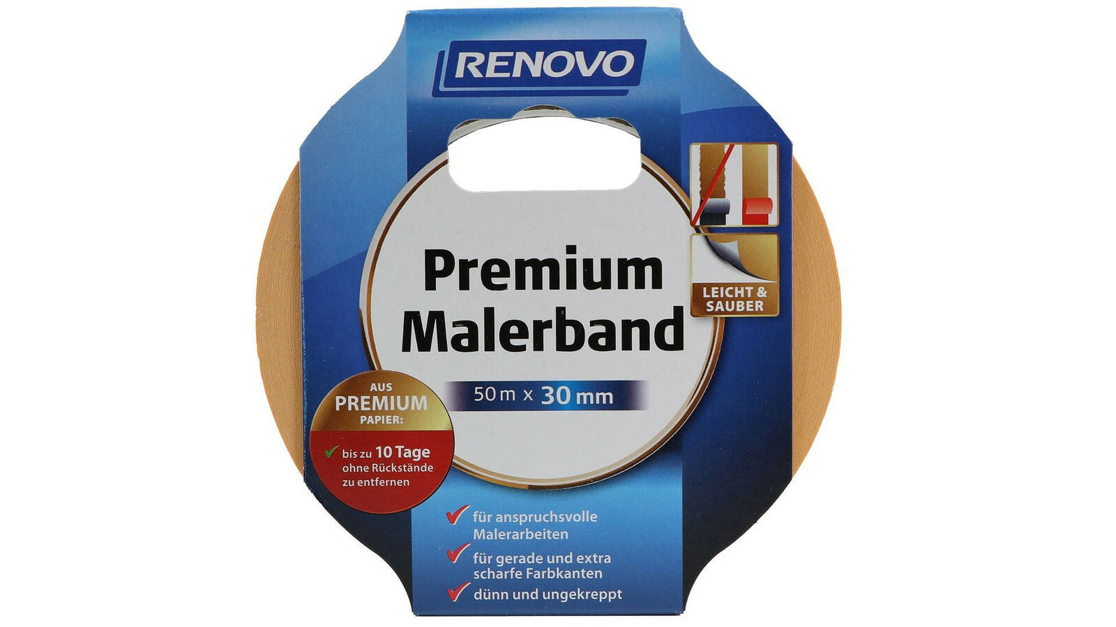 Renovo Premium Malerband » 50 m x 30 mm « Gerade und scharfe Kanten