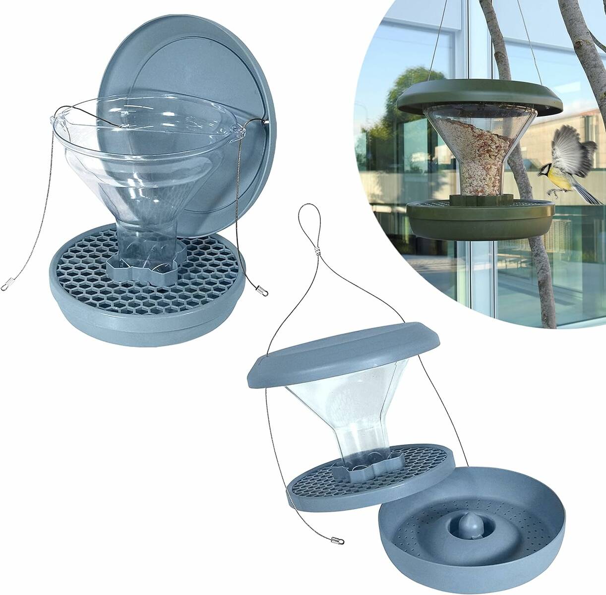 SWISSINNO Vogel-Futtersilo » SMART BIRDS « hellblau, Schutz vor Mäusen