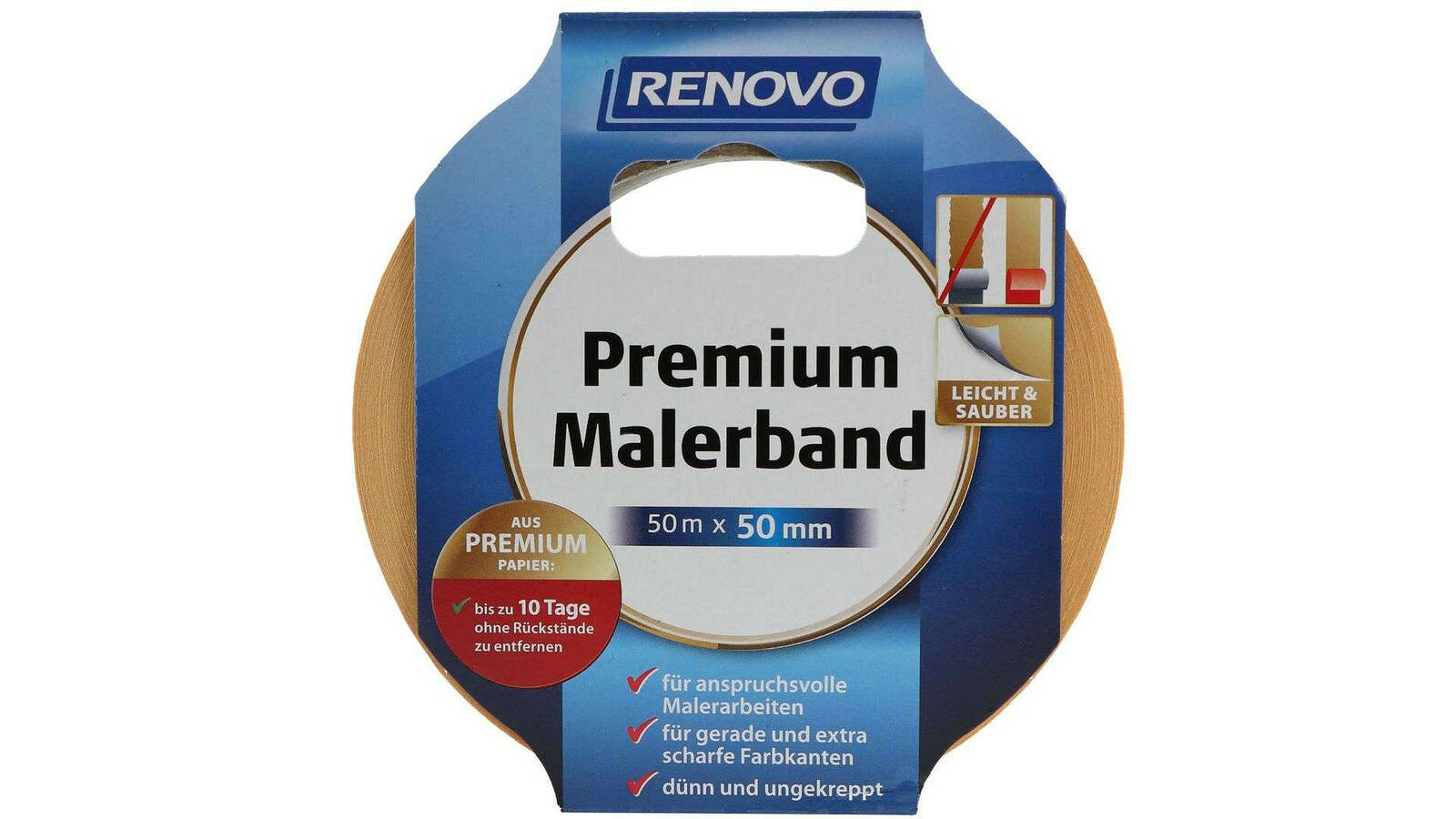 Renovo Premium Malerband » 50 m x 50 mm « Für extra scharfe Kanten