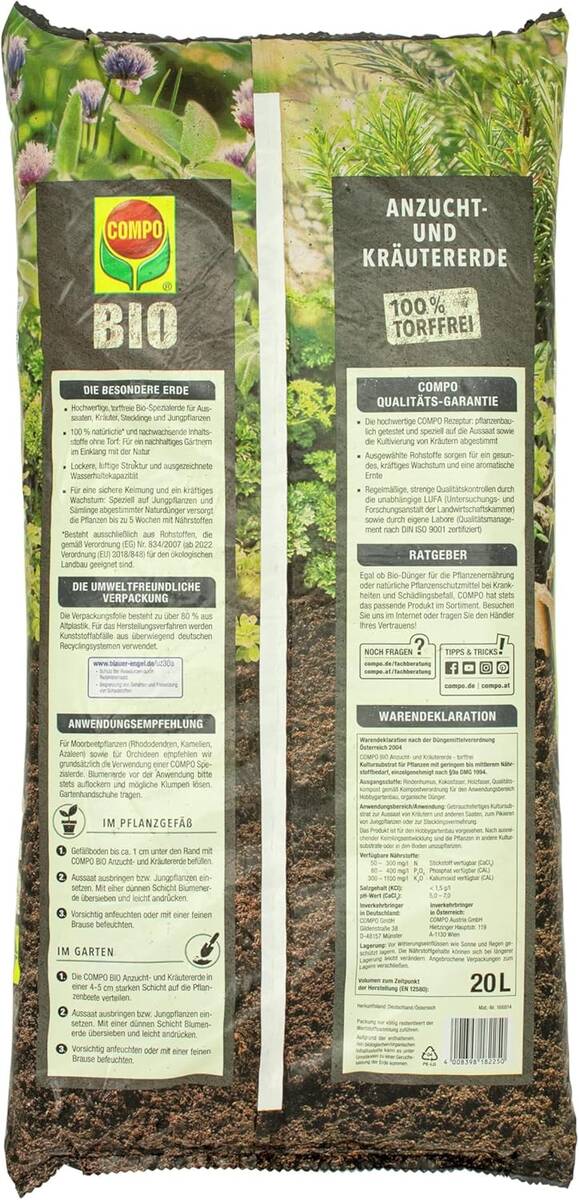 Compo Bio » Anzucht- und Kräutererde « torffrei & luftig, 20 Liter