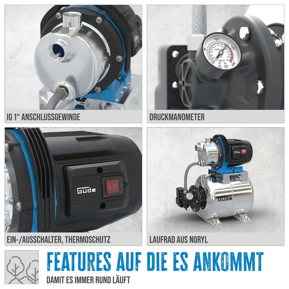 Güde Hauswasserwerk » HWW 1000 ES « Edelstahltank, 1000 W
