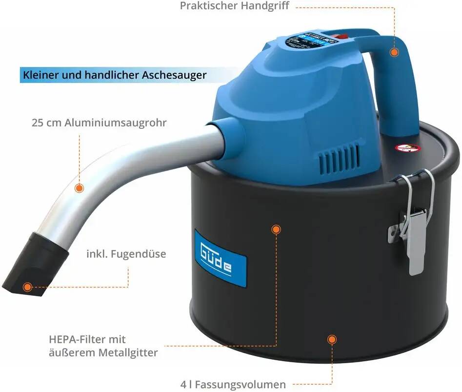 Güde Aschesauger » GA 4-600.1 « 600W, HEPA-Filter, 4 Liter mit Griff