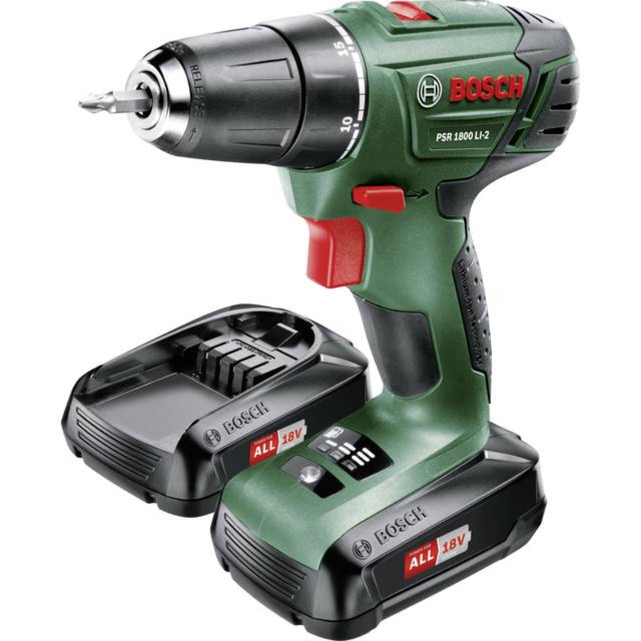 Bosch Akku Bohrschrauber »PSR 1800 LI-2« 18 V, 2x Akku + Systemkoffer