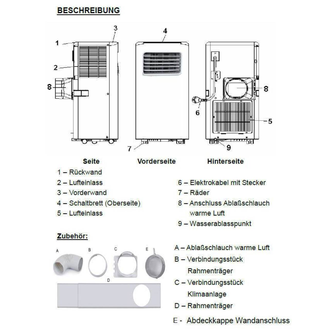 Eurom Klimaanlage PAC 7.2, für Büro / Wohnung / Wohnwagen, 780 W