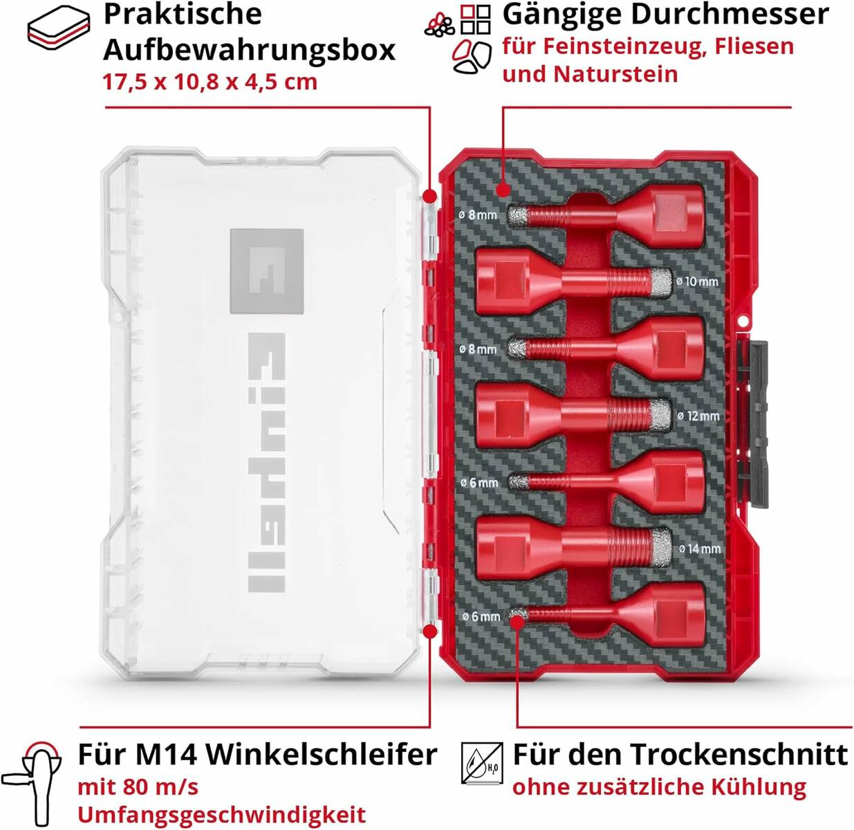 Einhell M-Case » Fliesenbohrer-Set « 7 mm hoher Diamantbesatz, 7 tlg.