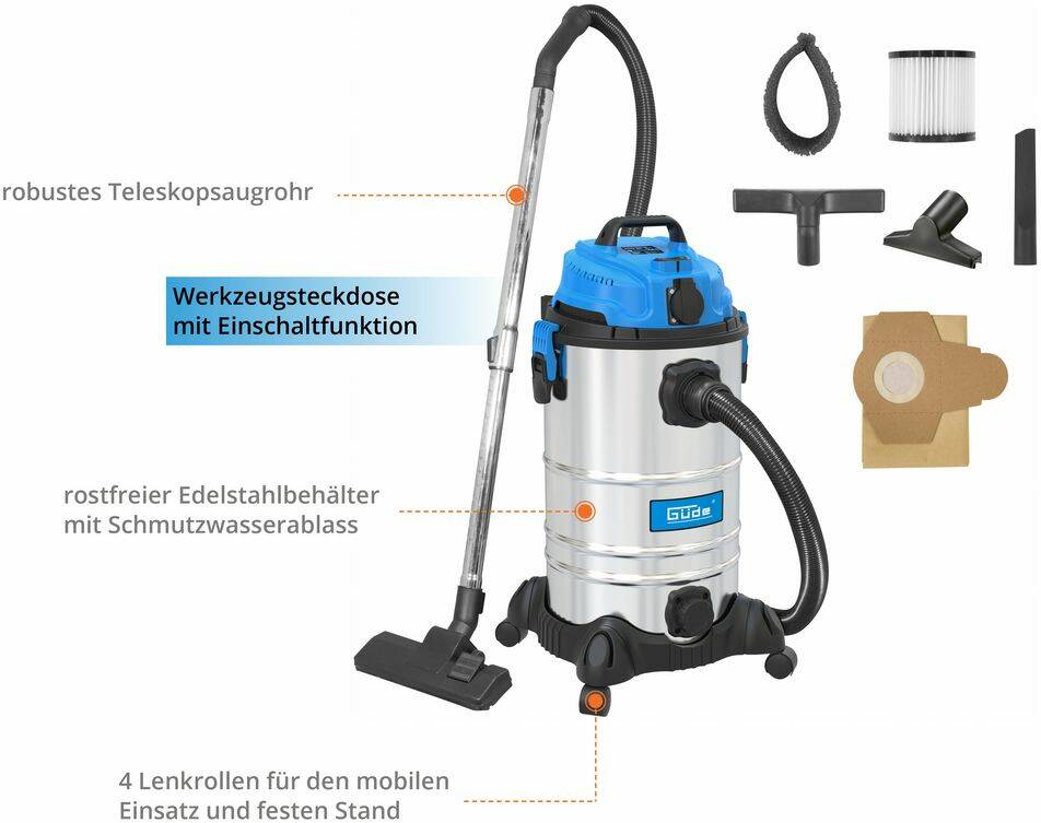 Güde Nass-Trockensauger » GNTS 30L « Edelstahl 30 Liter