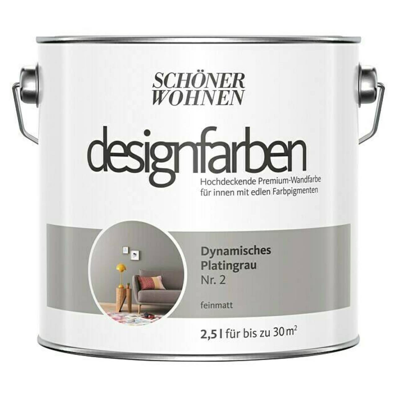 SCHÖNER WOHNEN designfarben » Dynamisches Platingrau « matt - 2,5 l