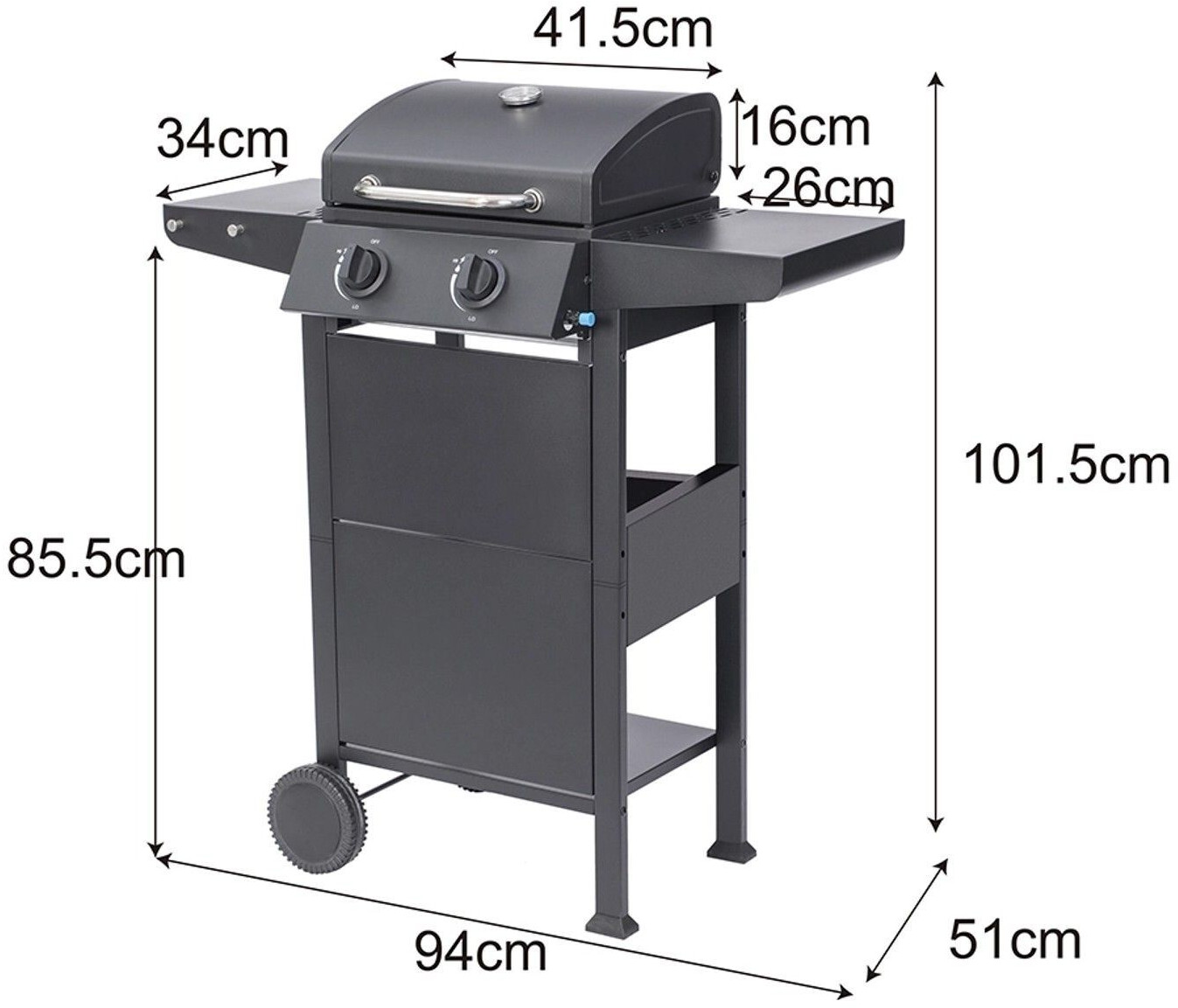 El Fuego Gasgrill » San Jose « 2 Brenner, Thermometer, 5 kW