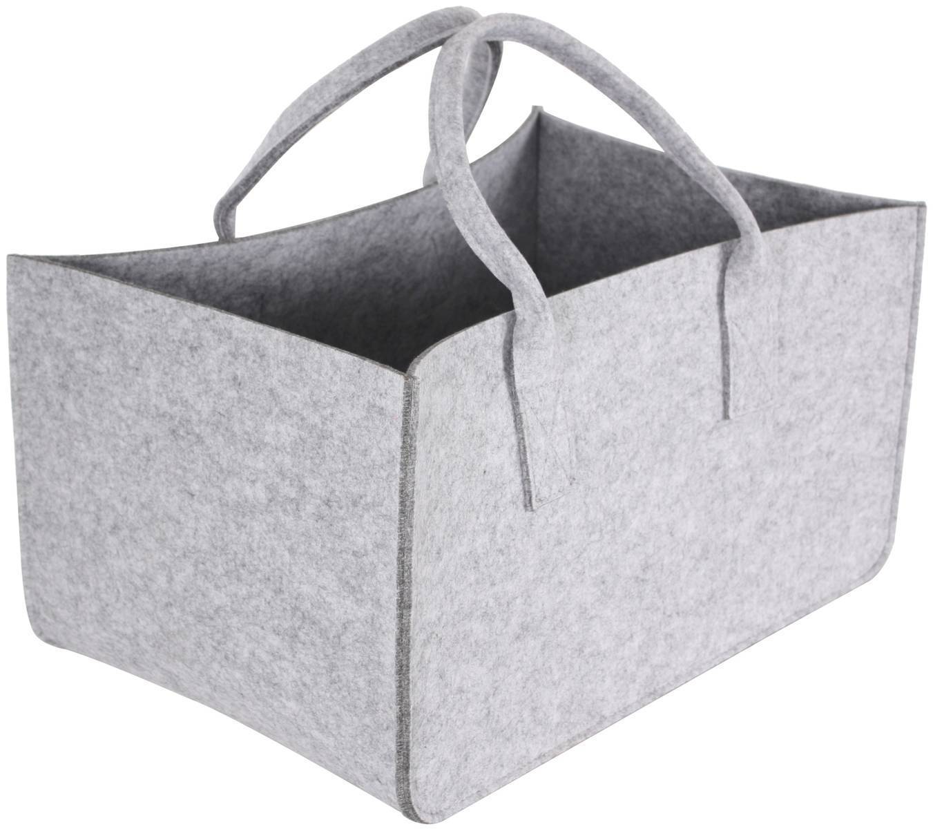Kaminholztasche grau aus Filzstoff 5 mm mit 2 Tragegriffen 50x34x27 cm