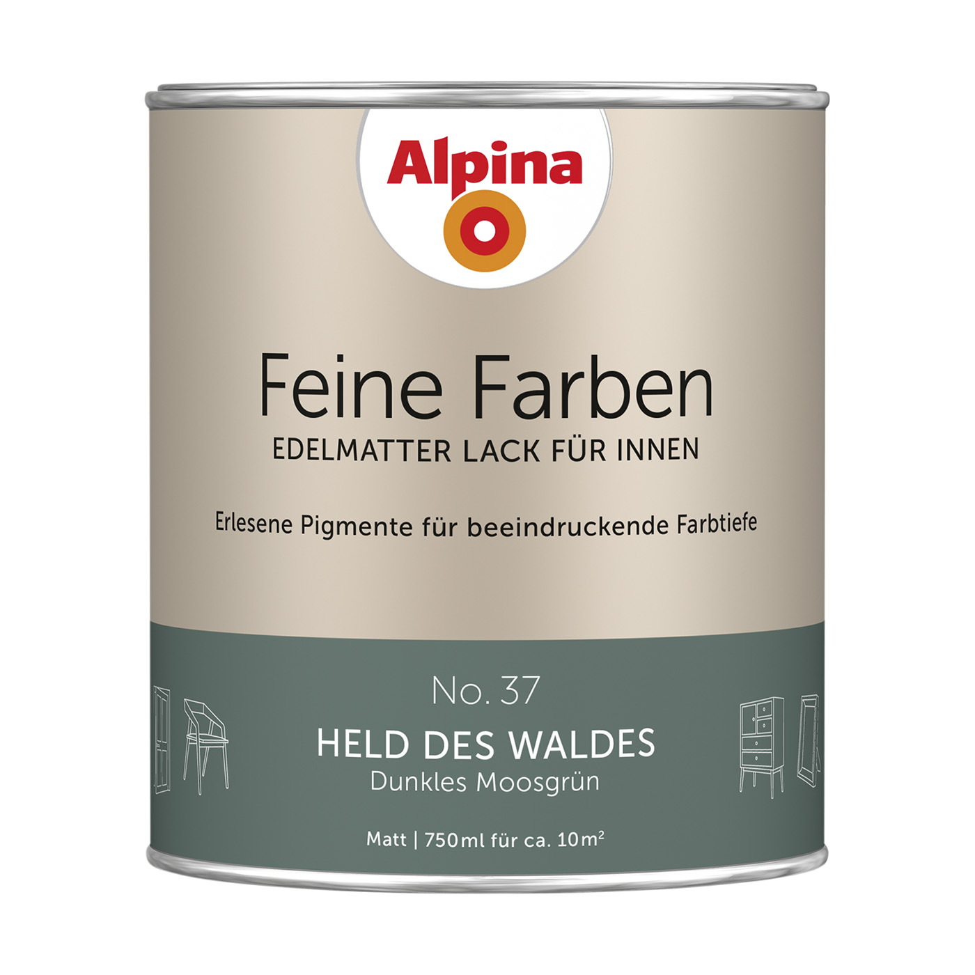 Alpina Feine Farben Lack » Held des Waldes « Moosgrün, 750 ml