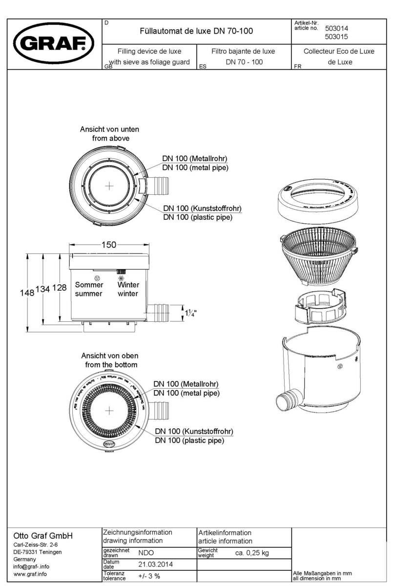 GARANTIA Fallrohrfilter de luxe » DN 70-100 «  für 80m² Dachfläche