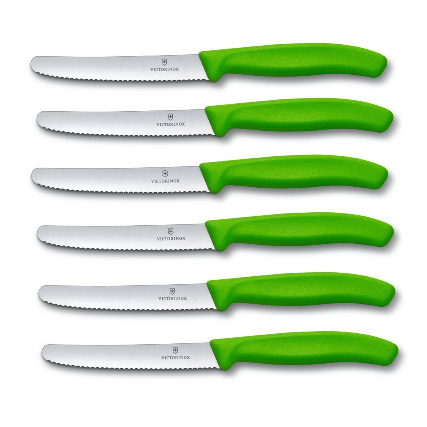 6 X VICTORINOX Tomatenmesser, Brötchenmesser, Küchenmesser grün Swiss Classic