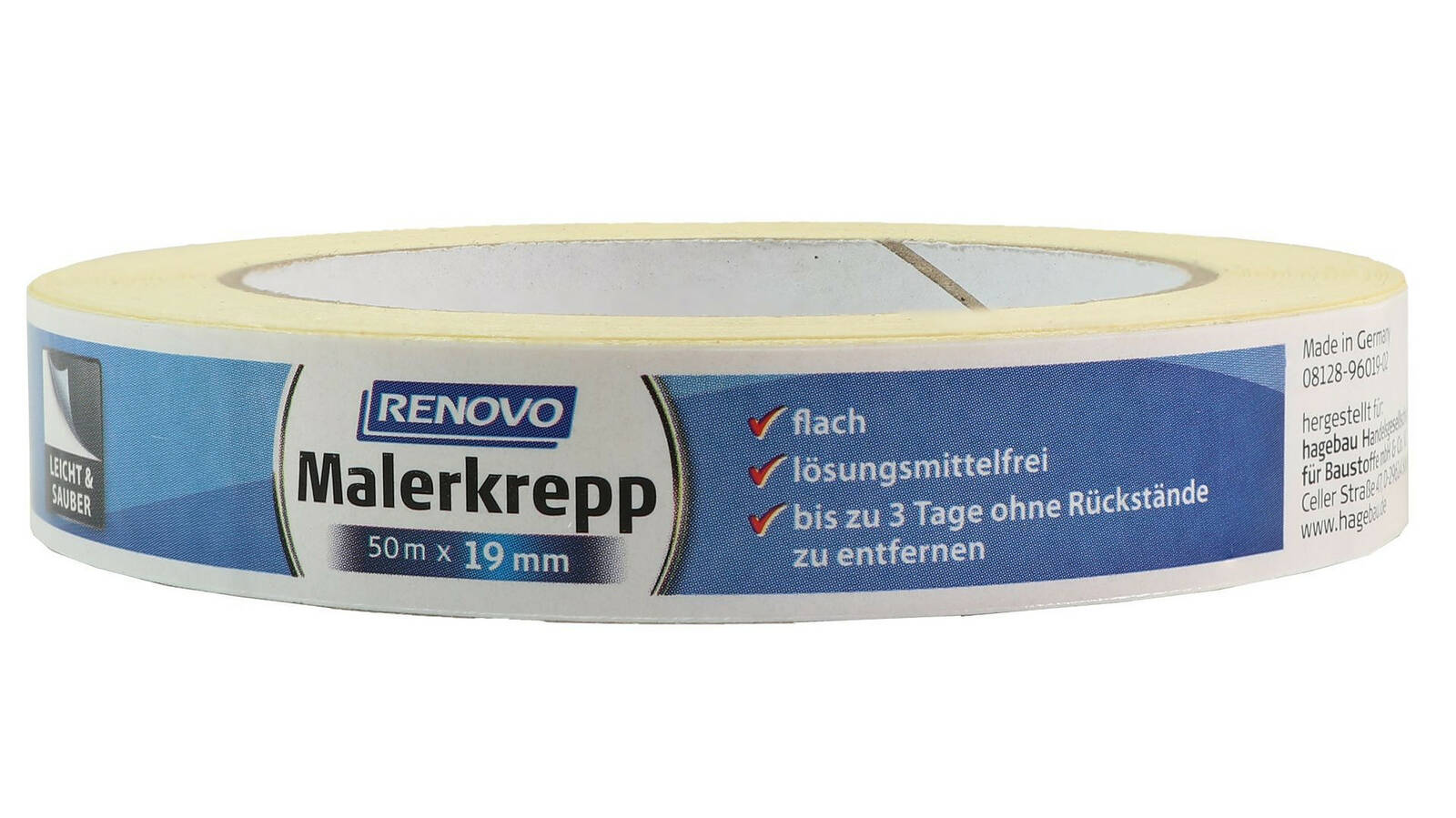 Renovo Malerkreppband » 50 m x 19 mm « Für Wände und Sockelleisten