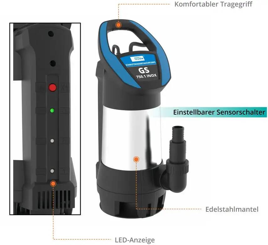 Güde Schmutzwassertauchpumpe » GS 750.1 INOX « Sensor, Thermoschutz
