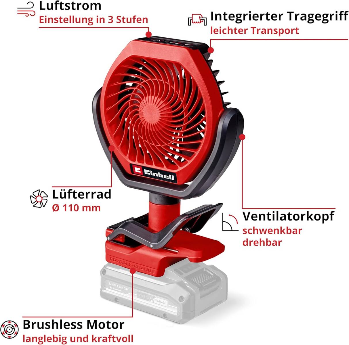 Einhell Akku-Ventilator » GC-CF 18/110 Li-Solo « Dreh- und neigbar