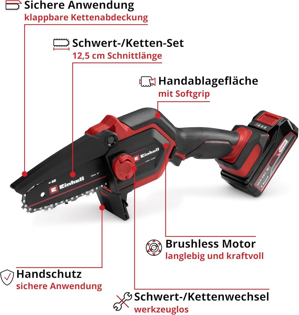 Einhell Akku-Astkettensäge » GE-PS 18/15 Li Bag Kit « Brushless-Motor