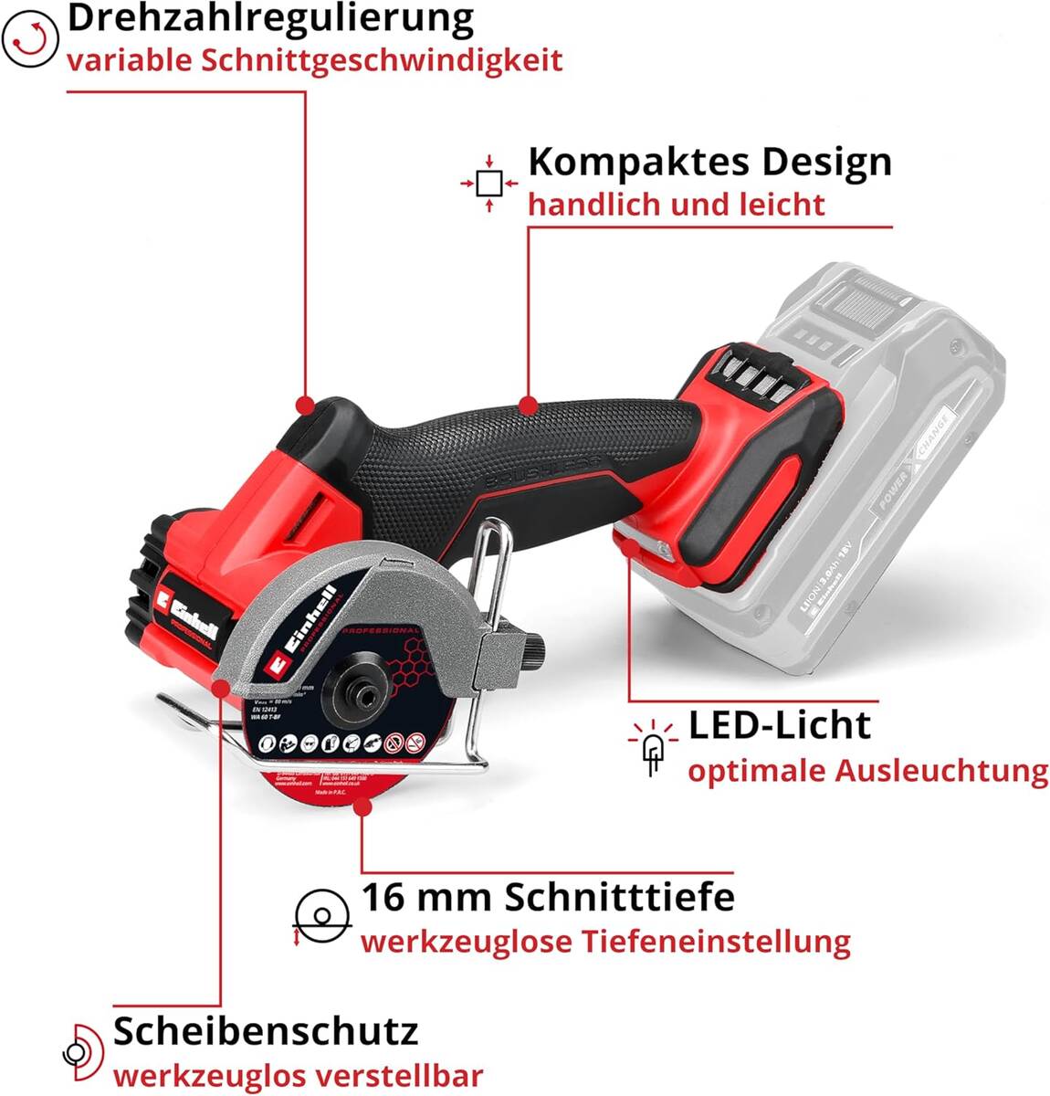 Einhell Akku-Trennschleifer » TP-CO 18/76-C Li BL-Solo « Professional